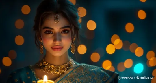 Woman in Saree Holds Diya, Creates Peaceful Atmosphere – AI Generated Video | Hailuo AI