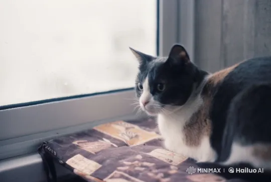 Cat Relaxing on Cushion by Rainy Window – AI Generated Video | Hailuo AI