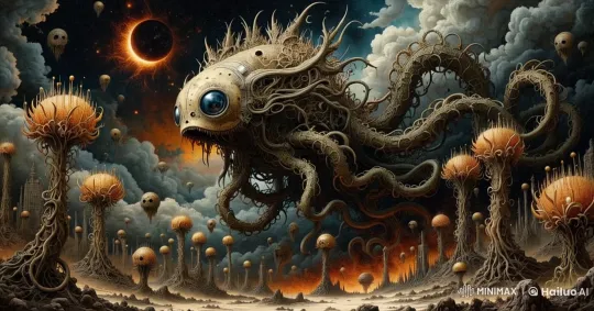 Alien Landscape with Mechanical Monster and Alien Ships – AI Generated Video | Hailuo AI