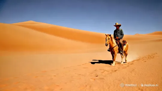 Desert Cowboy: Journey Through Vast Sands – AI Generated Video | Hailuo AI