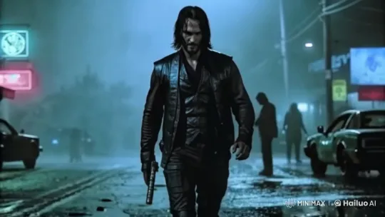 Cyberpunk Cityscape: Johnny Silverhand's Determined Walk – AI Generated Video | Hailuo AI