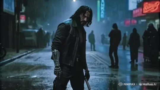 Cybernetic Arm and Weapon in Dystopian Rain – AI Generated Video | Hailuo AI