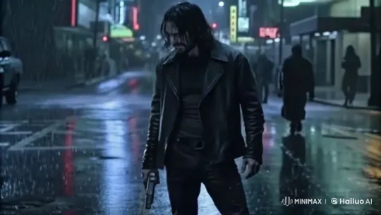 Cyberpunk Night: Man Walks Through Rainy Streets – AI Generated Video | Hailuo AI