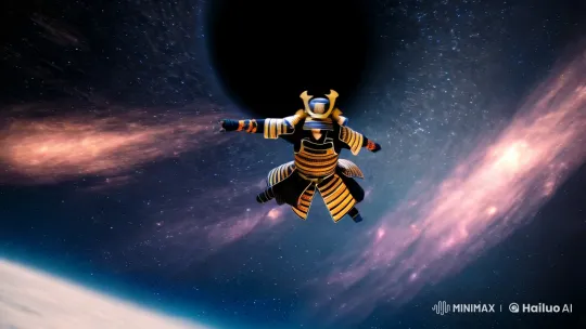 Samurai Battles Through Space-Time at Black Hole – AI Generated Video | Hailuo AI