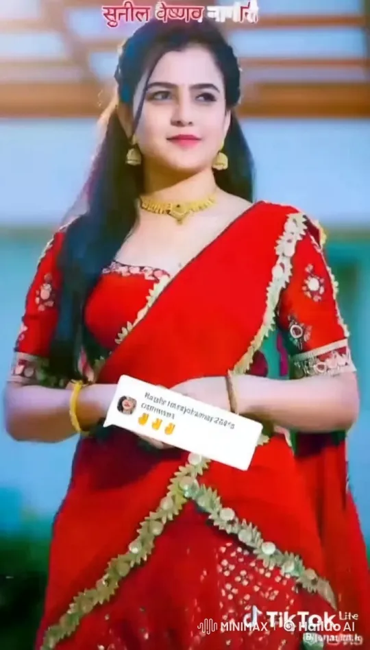 Woman in Red Saree with Gold Jewelry in Vibrant Setting – AI Generated Video | Hailuo AI