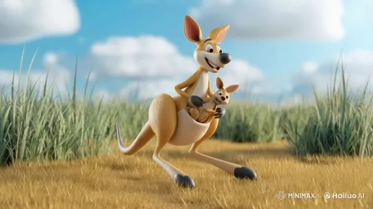 Joyful Kangaroo with Joey in Sunny Field – AI Generated Video | Hailuo AI