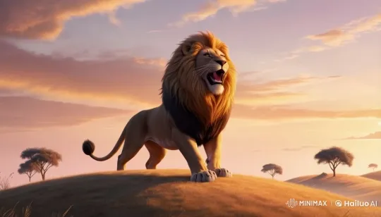 Majestic Lion Roars Under Golden Sunset – AI Generated Video | Hailuo AI