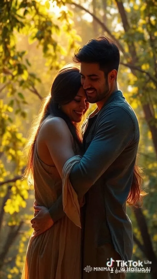 Intimate Embrace in Sunlit Forest Setting – AI Generated Video | Hailuo AI