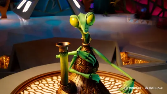 Zorak Enacts Alien Ritual with Engraved Bong in Futuristic Temple – AI Generated Video | Hailuo AI