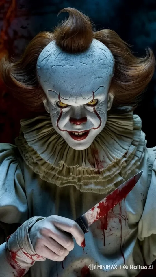 Creepy Clown in Bloodstained Costume with Knife – AI Generated Video | Hailuo AI