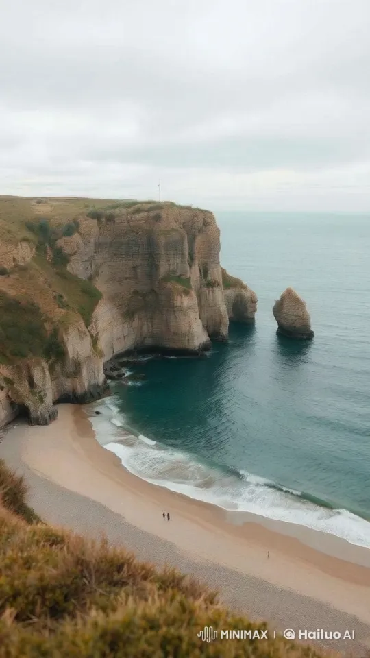 Peaceful Coastal Scene with Cliff and Gentle Waves – AI Generated Video | Hailuo AI
