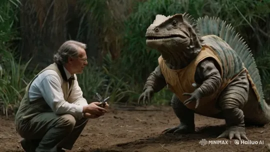 Scientist and Dimetrodon Conduct Field Research – AI Generated Video | Hailuo AI