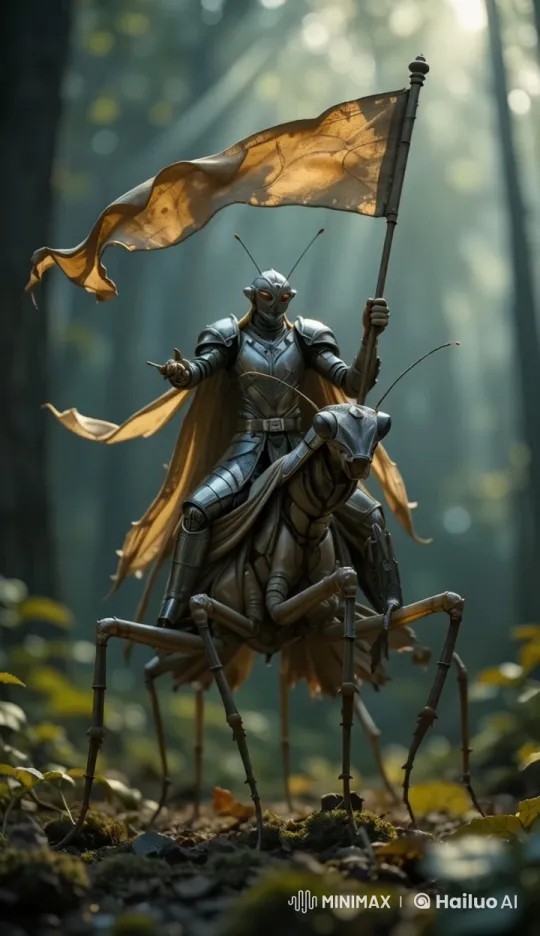 Knight on Praying Mantis in Enchanted Forest – AI Generated Video | Hailuo AI