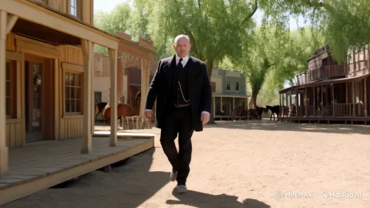 Confident Man Walks Through Old West Town – AI Generated Video | Hailuo AI