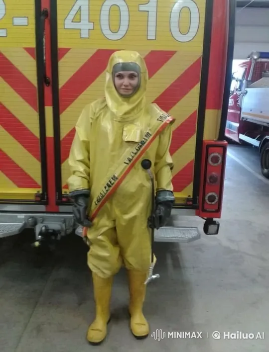 Woman in Yellow Suit Examines Fire Station – AI Generated Video | Hailuo AI