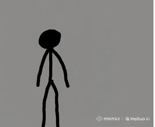 Black Stickman Walks Across Gray Background – AI Generated Video | Hailuo AI