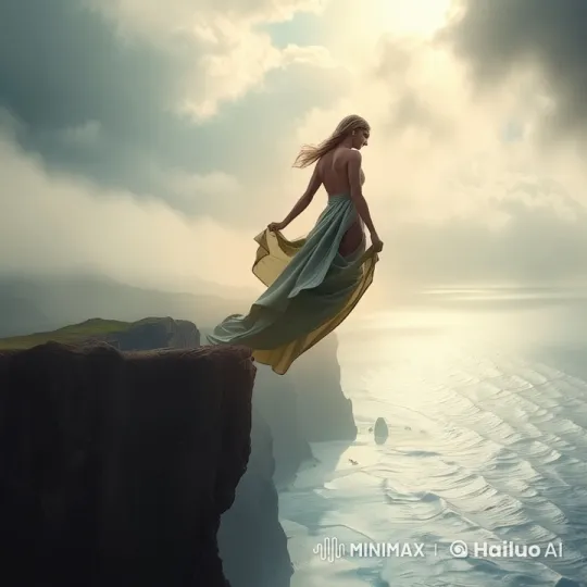 Ethereal Woman Soars on Magical Sails Above Ocean – AI Generated Video | Hailuo AI