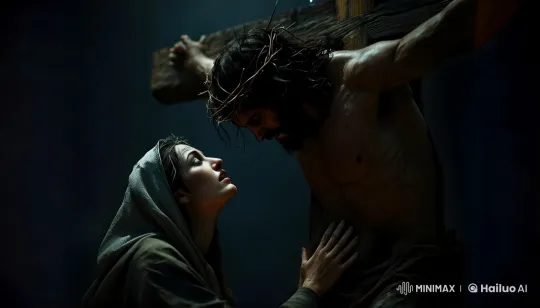 Emotional Encounter at the Foot of the Cross – AI Generated Video | Hailuo AI