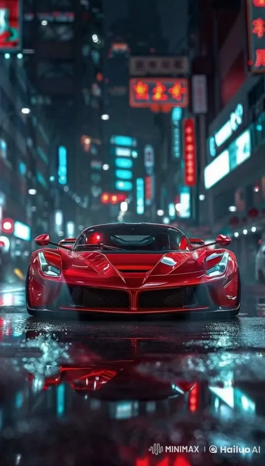 Cyberpunk City: Red Sports Car Speeding Through Neon Night – AI Generated Video | Hailuo AI