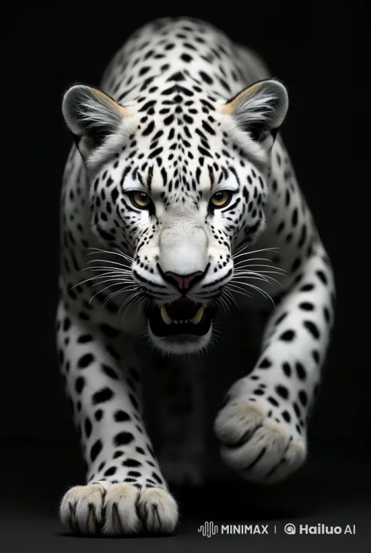 Intense Snow Leopard Captured in Predatory Advance – AI Generated Video | Hailuo AI