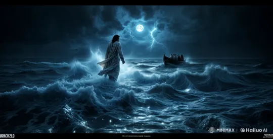 Cinematic Live2D Tracking Shot: Man Walks on Stormy Sea – AI Generated Video | Hailuo AI
