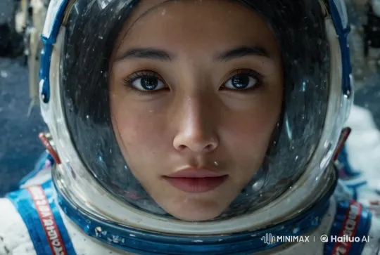 Female Astronaut Smiles in Space Suit Detail – AI Generated Video | Hailuo AI