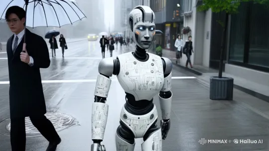 Rainy Day Walk: Yara the Robot in Urban Loneliness – AI Generated Video | Hailuo AI