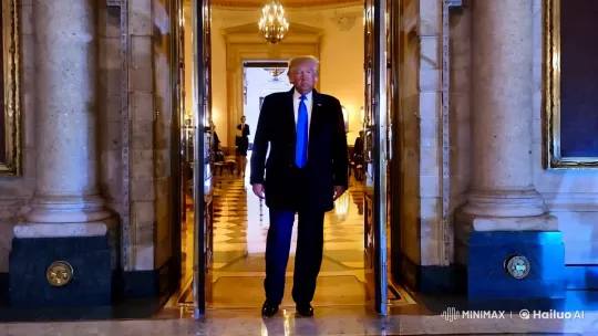 Trump Enters in Formal Attire Through Luxurious Doors – AI Generated Video | Hailuo AI