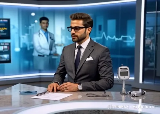 Silent News Anchor in High-Tech Medical-Themed Studio – AI Generated Video | Hailuo AI