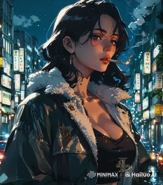 Urban Evening: Young Woman Amidst Bustling Neon Streets – AI Generated Video | Hailuo AI