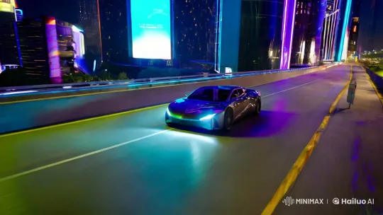 Futuristic Car Glides Through Neon Metropolis – AI Generated Video | Hailuo AI