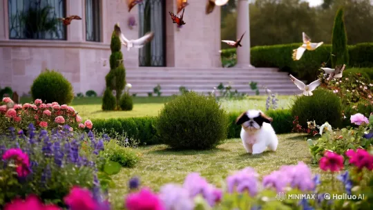 Shitzu Puppy Frolics in Elegant Garden Setting – AI Generated Video | Hailuo AI