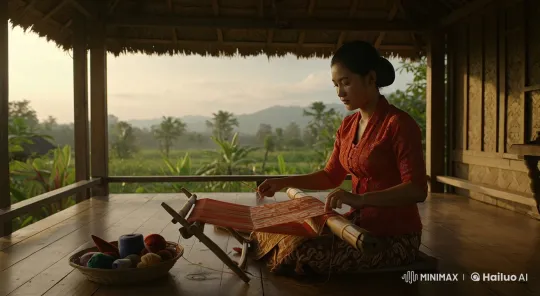 Traditional Weaver in Tropical Paradise at Dusk – AI Generated Video | Hailuo AI