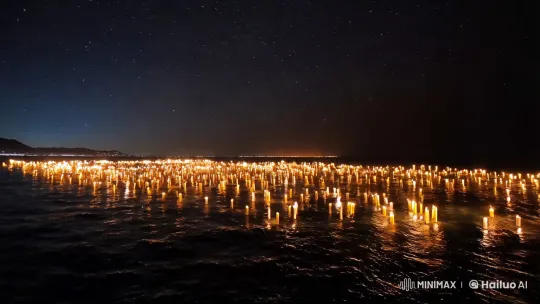 Endless Night: Floating Candles on the Pacific – AI Generated Video | Hailuo AI