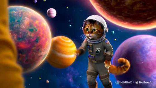 Astronaut Cat Explores Surreal Cosmic Worlds – AI Generated Video | Hailuo AI