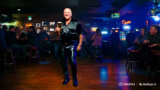 Alpha Dad Dances with Cool Confidence in Bar Scene – AI Generated Video | Hailuo AI