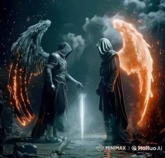 Mystical Duel: Armored Figure vs. Hooded Figure in Live2D – AI Generated Video | Hailuo AI