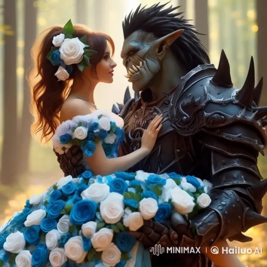 Orc Man and Woman's Tender Embrace in Enchanted Forest – AI Generated Video | Hailuo AI