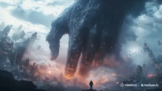 Mysterious Giant Hand Descends on Futuristic Cityscape – AI Generated Video | Hailuo AI