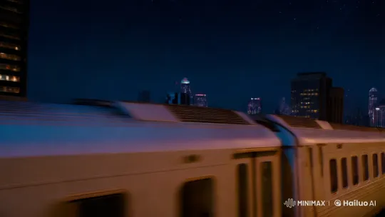 Futuristic Robots on a Night Train in Urban Landscape – AI Generated Video | Hailuo AI
