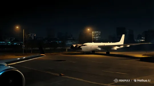 Deserted City with Armed Robots on Parked Airplane – AI Generated Video | Hailuo AI