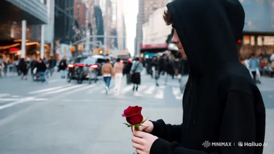 Mysterious Young Man's Solitary Walk with a Rose in New York – AI Generated Video | Hailuo AI