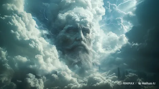 Storm Clouds Form Face Amidst Electrified Skies – AI Generated Video | Hailuo AI
