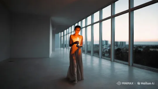 Solitary Figure Illuminates Monochrome Room with Candlelight – AI Generated Video | Hailuo AI