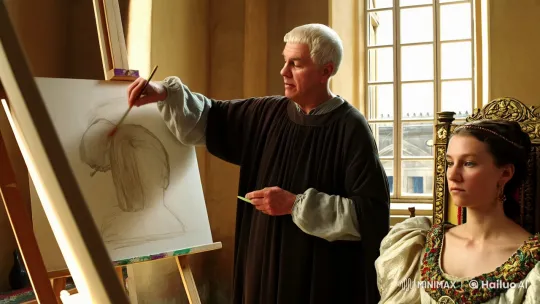 Renaissance Painter Captures Noblewoman in Sunlit Studio – AI Generated Video | Hailuo AI