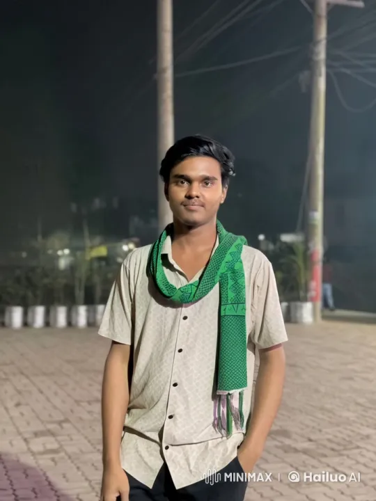 Young Man in Beige Shirt Stands Outdoors at Night – AI Generated Video | Hailuo AI