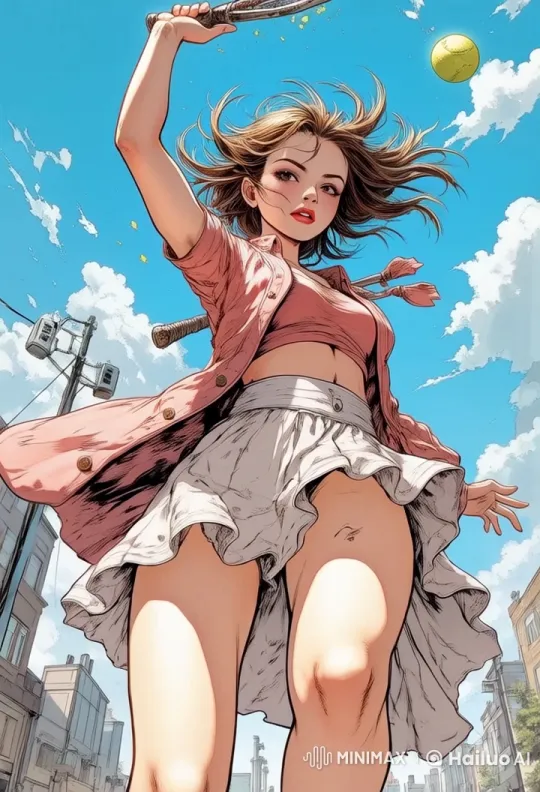 Vibrant Girl in Dynamic Windy Cityscape – AI Generated Video | Hailuo AI