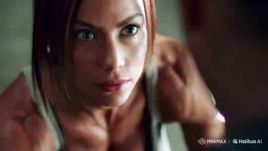 Muscular Woman with Intense Stare in 4k Resolution – AI Generated Video | Hailuo AI