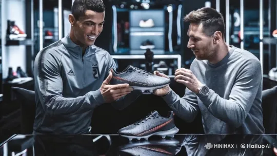 Ronaldo Gifts Messi Stylish Football Shoes in Lux Sports Store – AI Generated Video | Hailuo AI