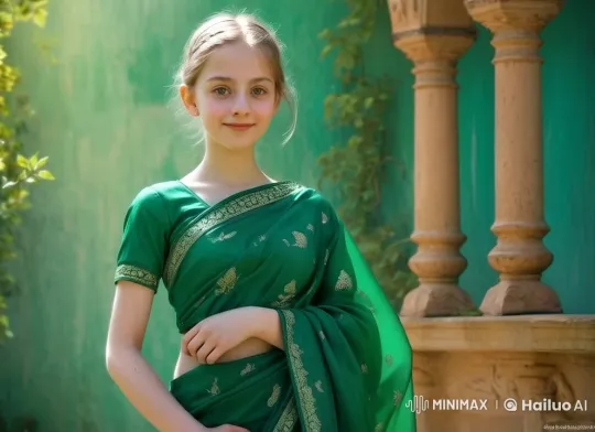 Elegant Girl in Green Saree Walks Gracefully – AI Generated Video | Hailuo AI